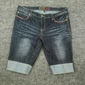 Vintage Coogi Shorts Womens 13/14 Blue Denim Bermuda Embroidered Cuffed 90s‎